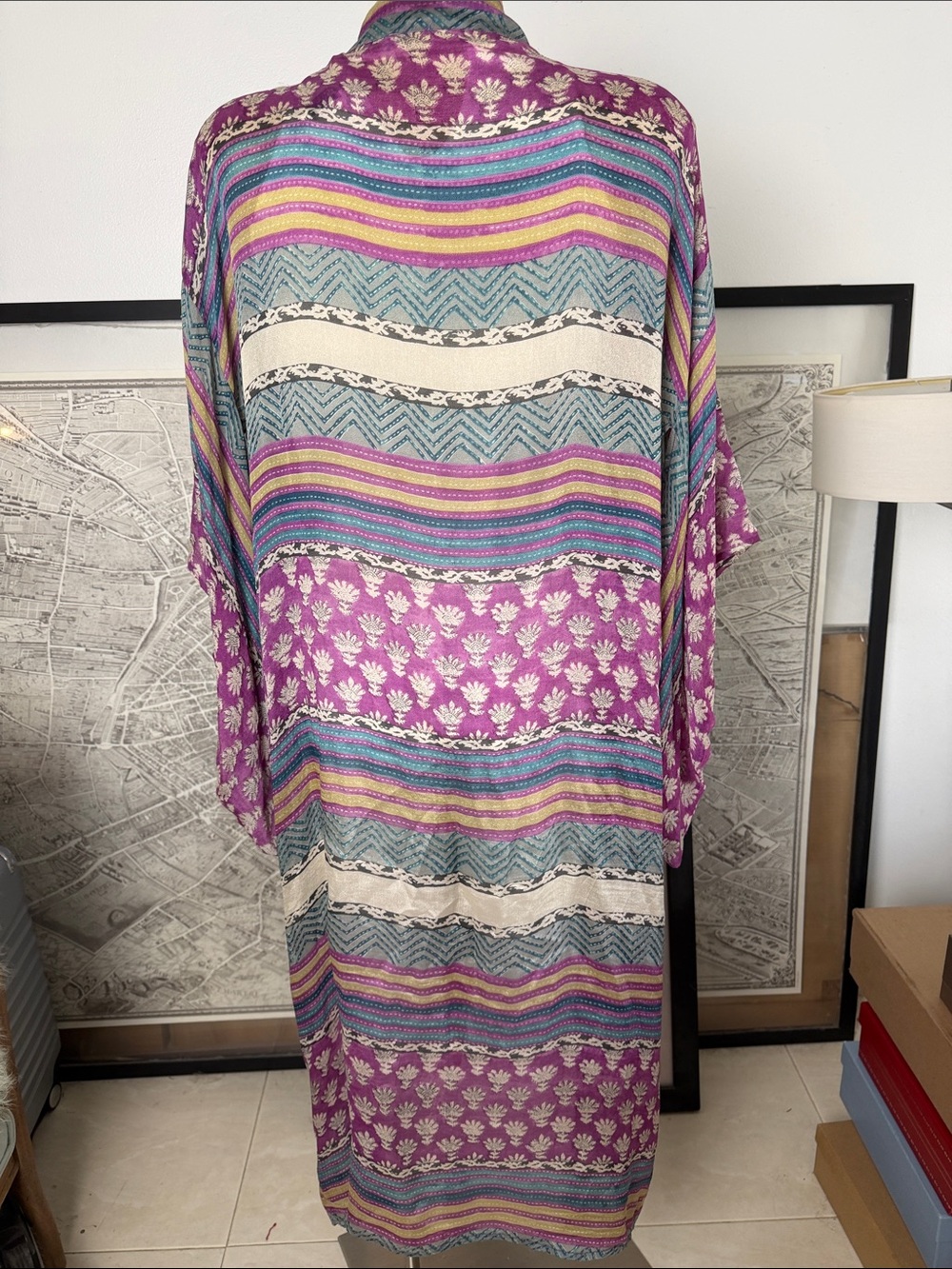 Mes Demoiselles Purple Teal Gold Striped Floral Scarf - Picture 2 of 9